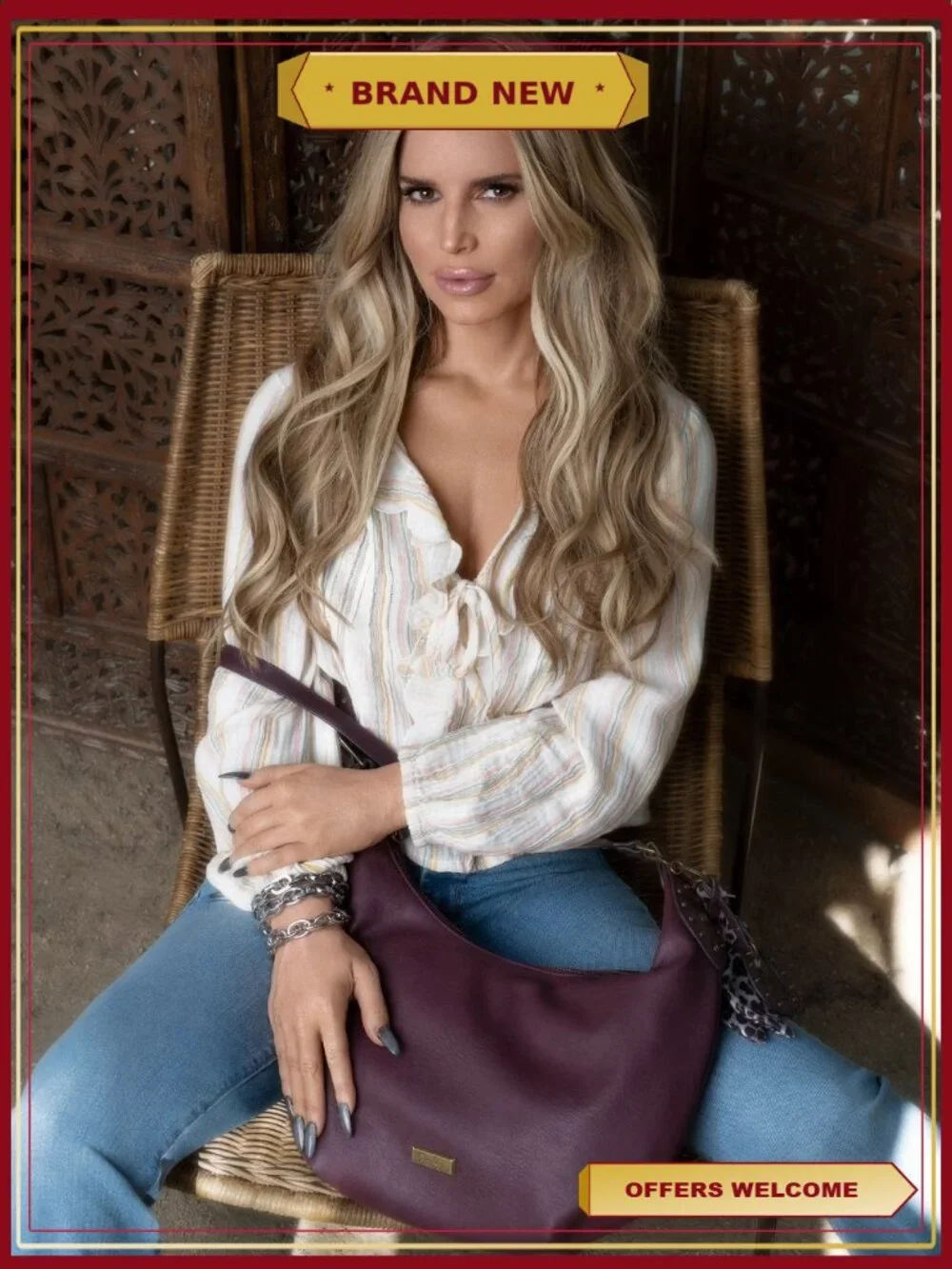 Faux Leather Hobo Handbag with Studded Adjustable Strap